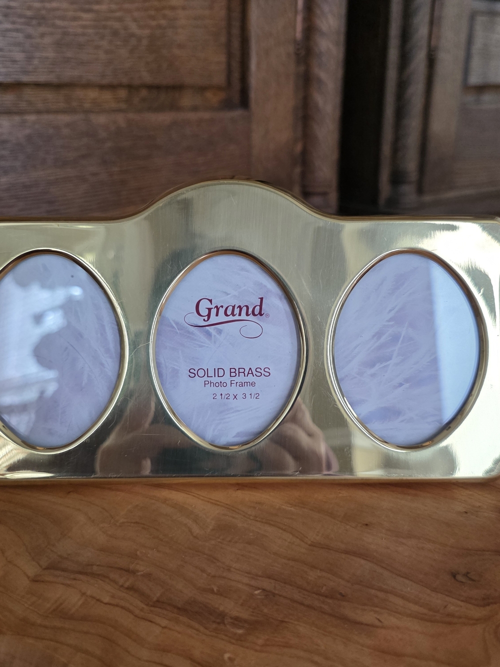 Vintage Grand Solid Brass Triple Oval Photo Frame 2.5x3.5